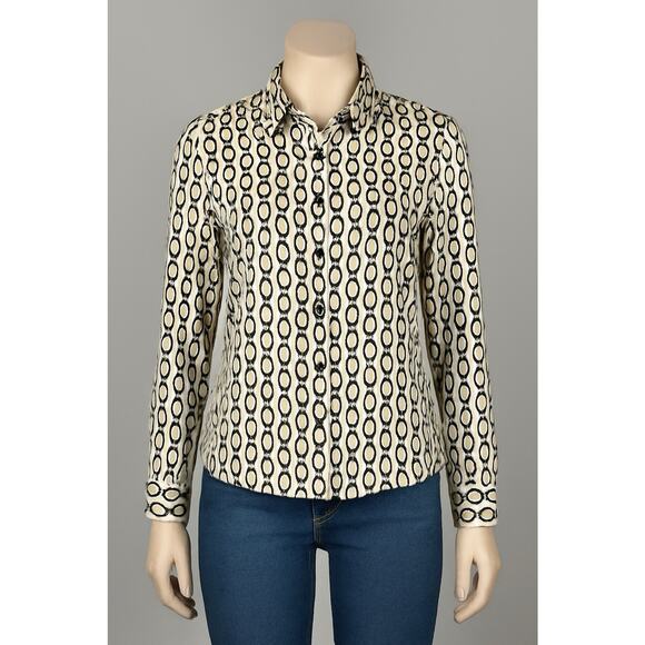 Women’s Blouse XS Cupcakes and Cashmere Chain Link Print Button-Up Satin Look - Picture 1 of 8